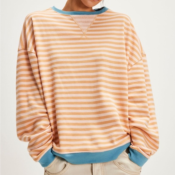 Free People Classic Striped Oversized Crewneck - Picture 1 of 6